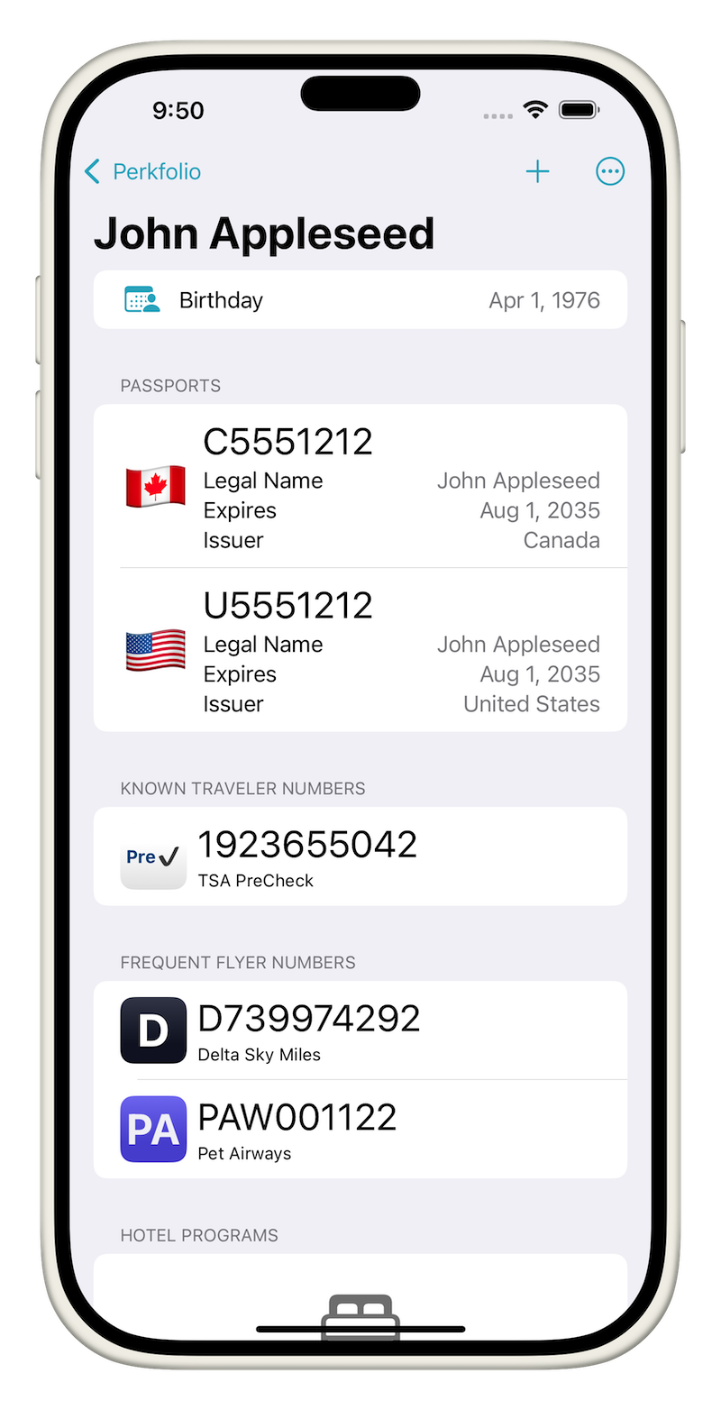 Screenshot of user overview page